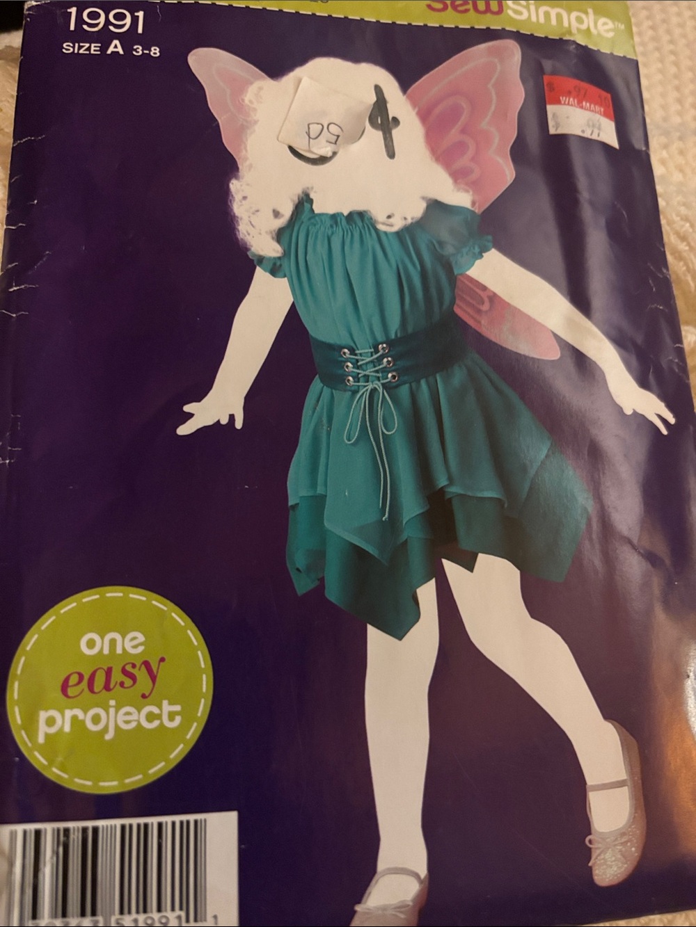 Simplicity Sew Simple 1991 child's fairy costume sewing pattern for sizes A (3–8